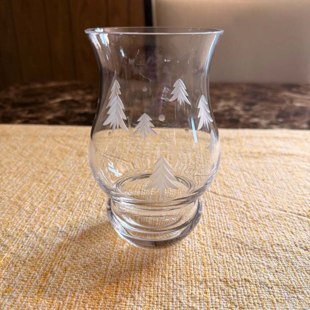 Mikasa Festive Glow Hurricane Candle Holder Clear Etched Trees